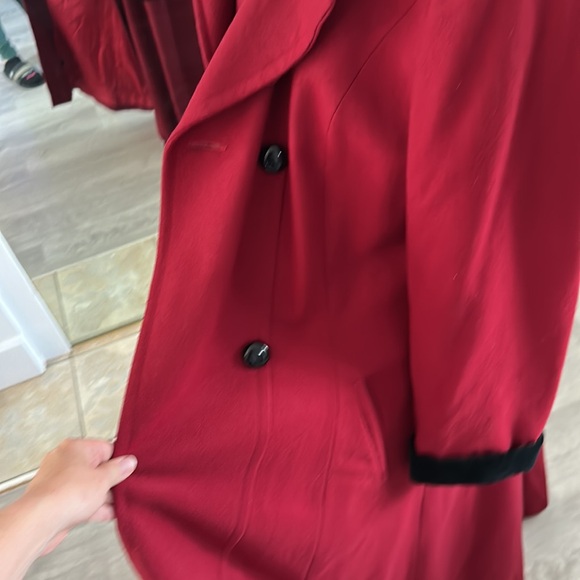 VINTAGE Union Workers Wool Red Pea Coat with Black Velvet Cuffs & Collar Sz 10 - Picture 8 of 9